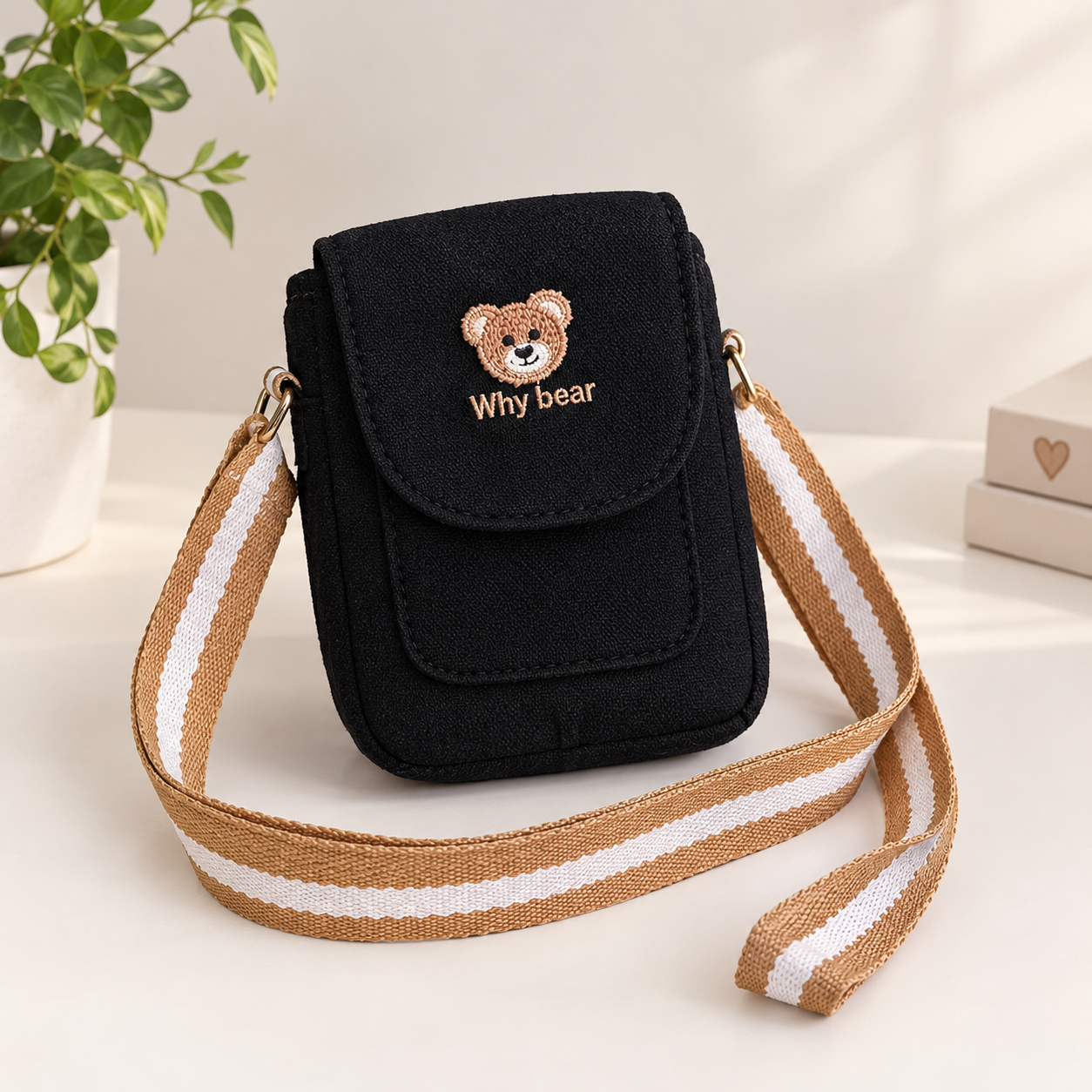 کیف موبایل دوشی پارچه‌ای عروسکی / خرسی 🧸📱